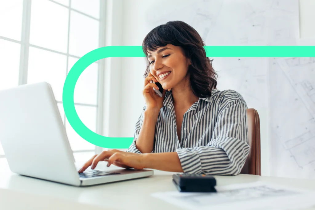 Woman at desk with keyline