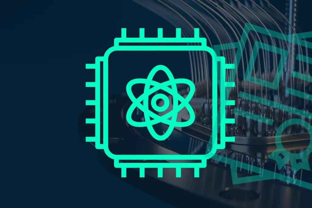 Quantum blog thumbnail green chip on dark background